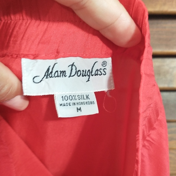 Vintage Adam Douglass Cherry Red 100% Silk Skirt & Blouse Set Size Medium - Picture 2 of 9